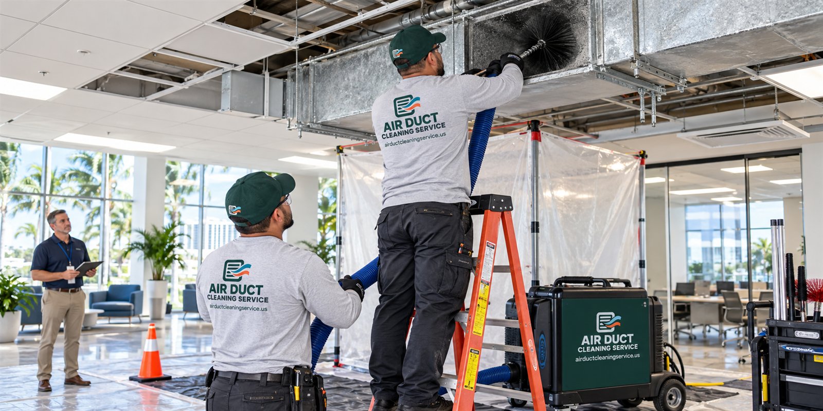 Air Duct Cleaning Service team cleaning commercial ductwork