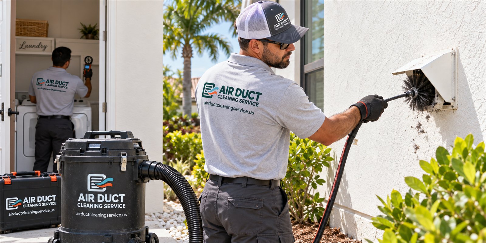 Air Duct Cleaning Service technician cleaning a dryer vent